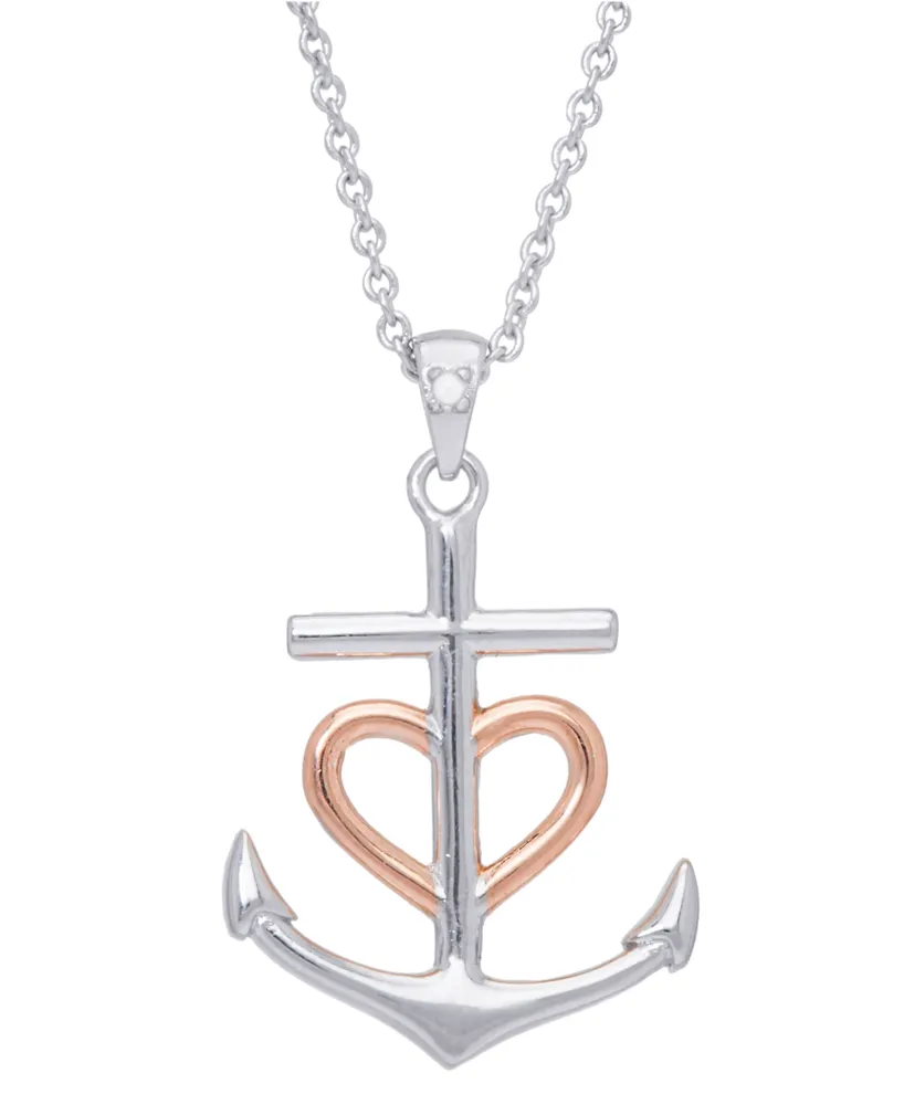 Diamond Accent Heart Anchor Pendant 18" Necklace in Silver Plate