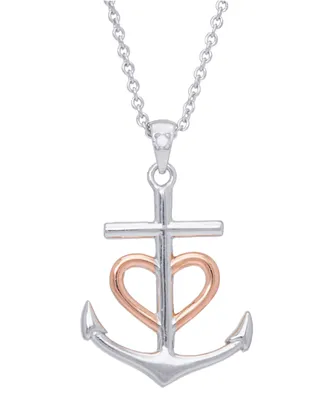 Diamond Accent Heart Anchor Pendant 18" Necklace in Silver Plate