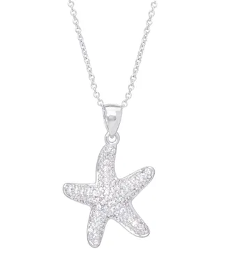 Cubic Zirconia Starfish Pendant 18" Necklace in Silver Plate