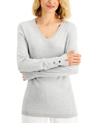 Jm Collection Petite Rivet-Detail V-Neck Sweater, Created for Macy's