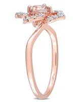 Morganite (1/2 ct. t.w.) and White Topaz (1/4 Rose Gold Plated Silver, Floral Ring