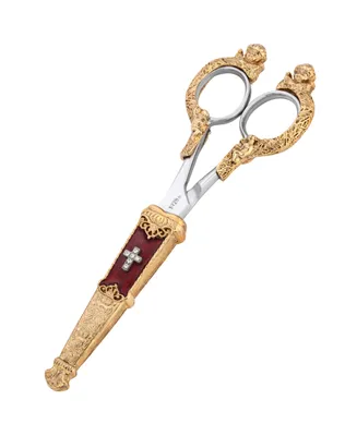 Gold-Tone Crystal Cross Red Enamel Scissor Holder with Scissors