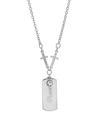 Silver-Tone Crystal Cross Chain Peace Necklace