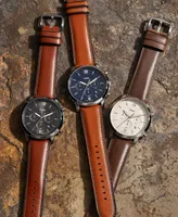 Fossil Mens Neutra Chrono gray case with brown leather strap