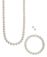 Cultured Freshwater Pearl 3 Piece Set, Necklace, Earrings and Bracelet in 14k Gold