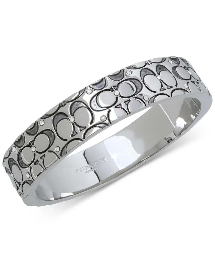Coach Silver-Tone Crystal Quilted C Bangle Bracelet