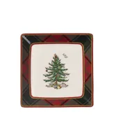 Spode Christmas Tree Tartan Square Tidbit Plates, Set of 4