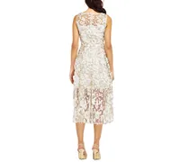 Adrianna Papell Floral-Appliques Midi Dress