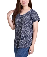 Women's Cap Sleeve Burnout with V-Neck and Shoulder Rouching Top