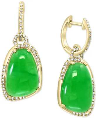 Effy Dyed Green Jade (17x12mm) & Diamond (3/8 ct. t.w.) Drop Earrings in 14k Gold
