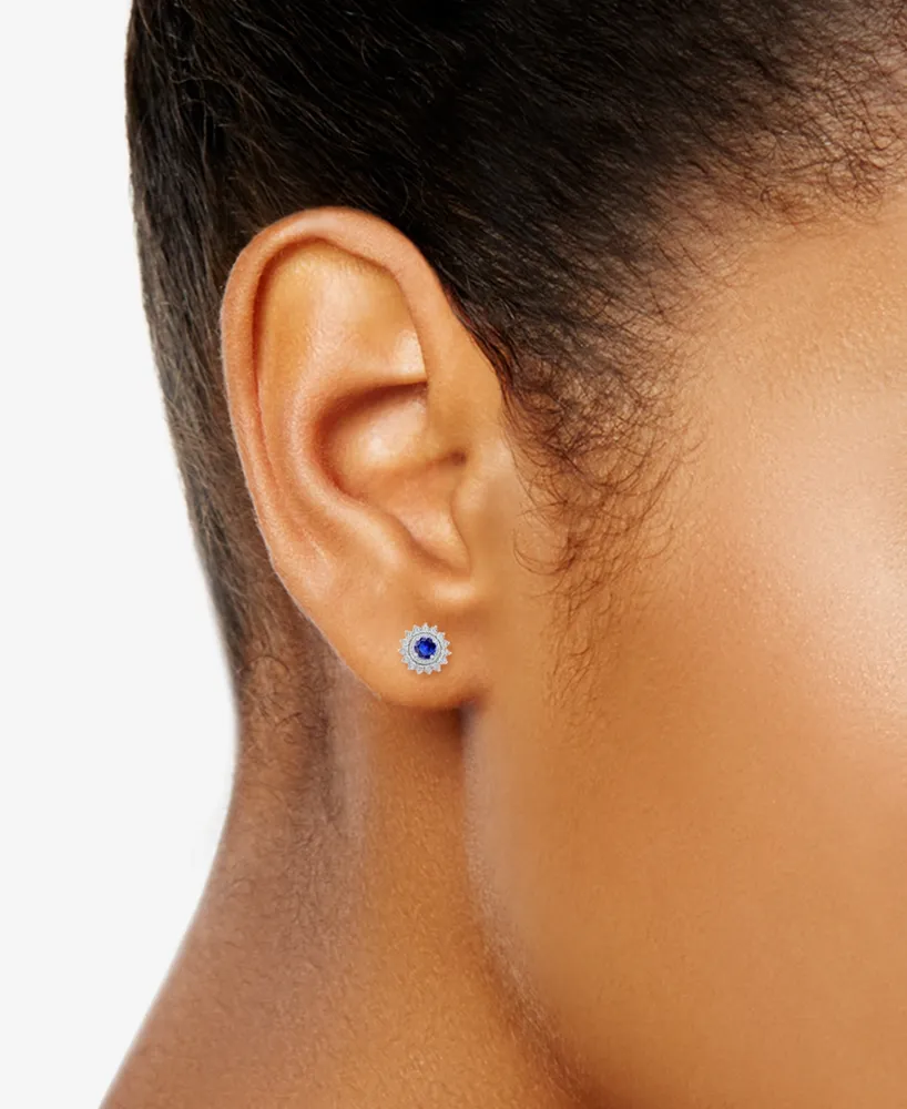 Sapphire (5/8 ct. t.w.) & Diamond (1/5 Halo Stud Earrings 14k White Gold (Also Emerald)