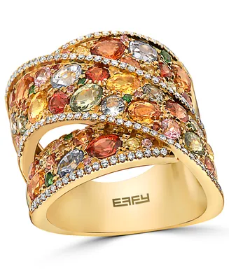 Effy Multi-Gemstone (5-3/4 ct. t.w.) & Diamond (1/3 ct. t.w.) Crossover Wide Statement Ring in 14k Gold