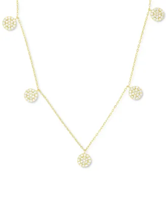 Cubic Zirconia Cluster Disc Dangle 17" Statement Necklace Sterling Silver (Also 14k Gold Over Silver)