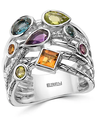 Effy Multi-Gemstone (1-3/4 ct. t.w.) & Diamond (1/10 ct. t.w.) Multirow Ring in Sterling Silver