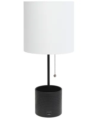 Simple Designs Hammered Metal Organizer Table Lamp with Usb Charging Port and Fabric Shade