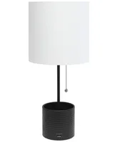 Simple Designs Hammered Metal Organizer Table Lamp with Usb Charging Port and Fabric Shade