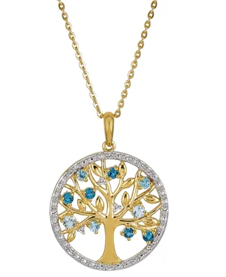 Blue Topaz (1/2 ct. t.w.) & White (1/20 Tree of Life 18" Pendant Necklace 14k Gold