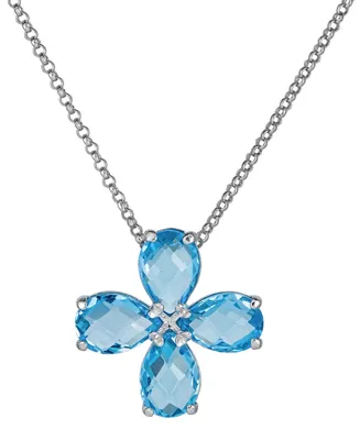 Swiss Blue Topaz Clover Pendant Necklace (10 ct. t.w.) in Sterling Silver, 18" + 5-1/2" extender