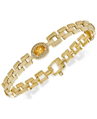 Citrine (1-1/5 ct. t.w.) & White Topaz Accent Panther Link Bracelet in 14k Gold-Plated Sterling Silver