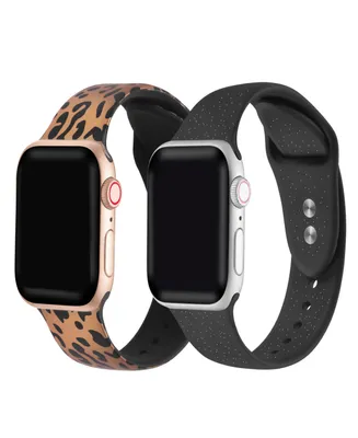 Men's and Women's Rose Gold Tone Cheetah and Black Glitter 2 Piece Silicone Band for Apple Watch 38mm