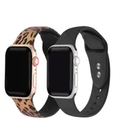 Men's and Women's Rose Gold Tone Cheetah and Black Glitter 2 Piece Silicone Band for Apple Watch 38mm