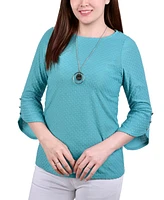 Women's 3/4 Tulip Sleeve Blouse with Necklace