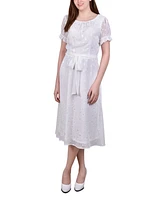 Ny Collection Women's Short Sleeve Belted Swiss Dot Dress