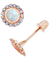 Lab-Grown Opal (1/5 ct. t.w.) & White Sapphire Halo Stud Earrings