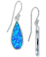 Lab-Created Blue Opal Inlay Teardrop Drop Earrings in Sterling Silver