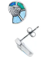 Lab-Grown Blue Opal & Larimar Shell Stud Earrings in Sterling Silver