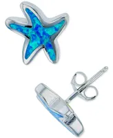 Lab-Created Blue Opal Starfish Stud Earrings in Sterling Silver