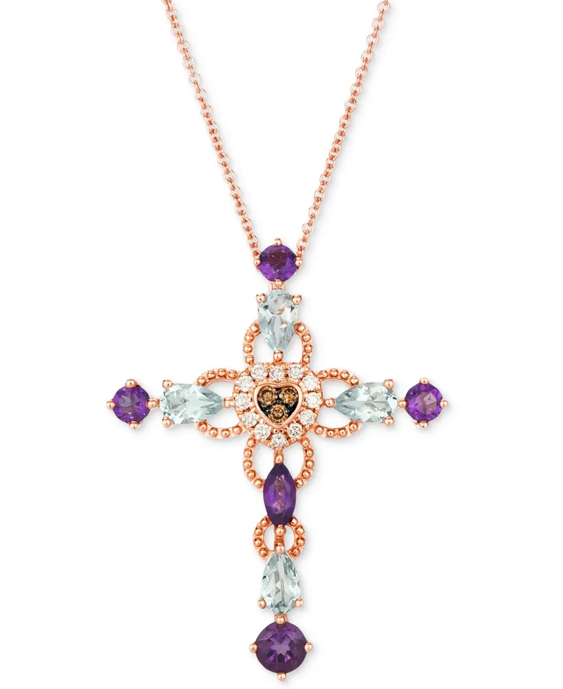 Le Vian Multi-Gemstone (1-1/5 ct. t.w.) & Diamond (1/8 ct. t.w.) Cross 18" Pendant Necklace in 14k Rose Gold