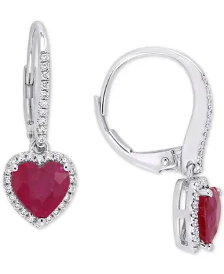 Ruby (2-1/10 ct. t.w.) & Diamond (1/4 ct. t.w.) Heart Leverback Drop Earrings in 14k White Gold