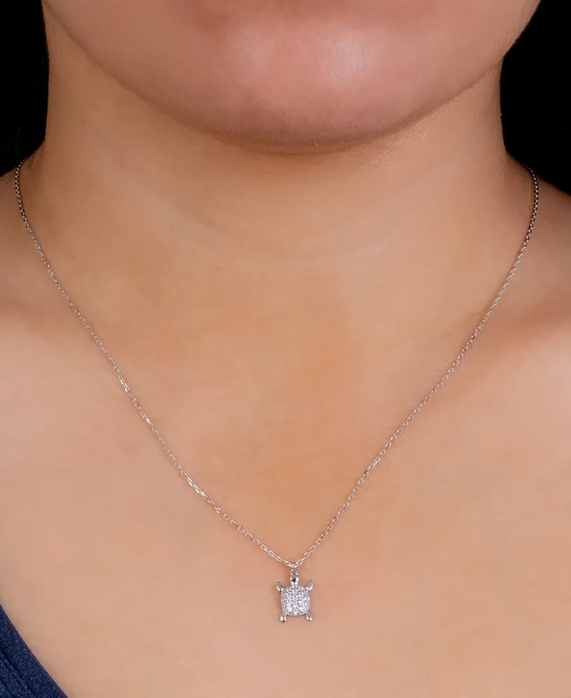 Giani Bernini Cubic Zirconia Turtle Pendant Necklace in Sterling Silver, 16" + 2" extender, Created for Macy's