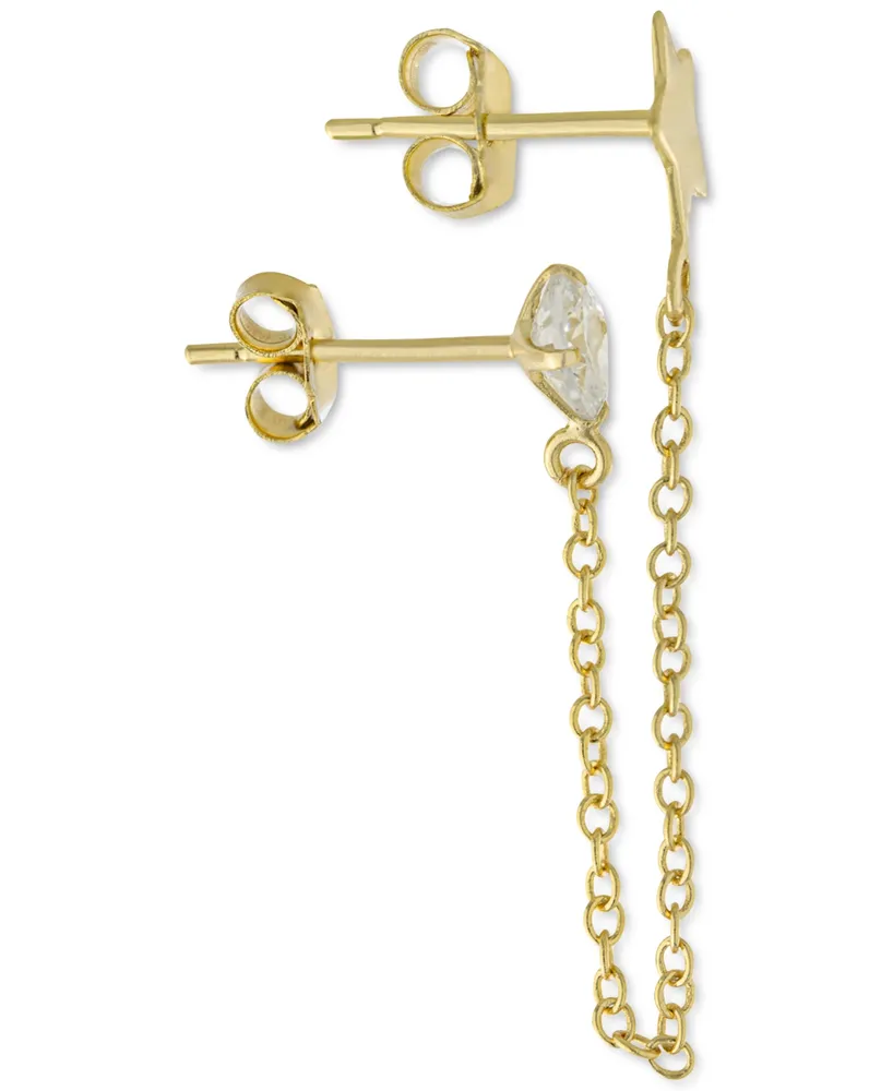 Giani Bernini Cubic Zirconia & Star Double Pierced Chain Drop Earrings in Gold-Plated Sterling Silver, Created for Macy's