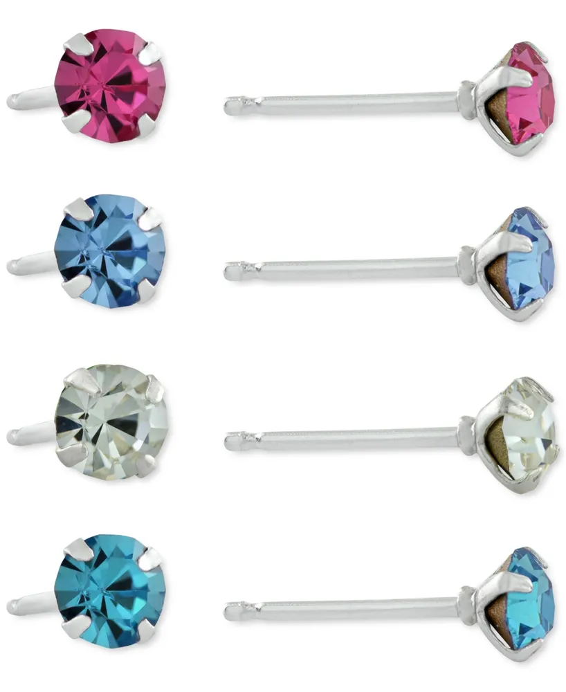 Giani Bernini 4-Pc. Set Fine Crystal Stud Earrings in Sterling Silver, Created for Macy's