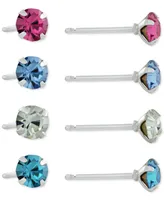 Giani Bernini 4-Pc. Set Fine Crystal Stud Earrings in Sterling Silver, Created for Macy's