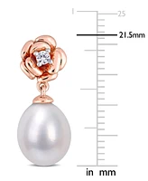 Cultured Freshwater Pearl (8-1/2mm) & Lab-Created White Sapphire (1/8 ct. t.w.) Rose Drop Earrings in 18k Rose Gold-Plated Sterling Silver