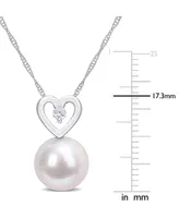 Cultured South Sea Pearl (9-1/2mm) & Diamond (1/20 ct. t.w.) Heart 17" Pendant Necklace in 10k White Gold