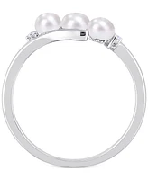 Cultured Freshwater Pearl (3-1/2-4mm) & Diamond Accent Bypass Ring Sterling Silver