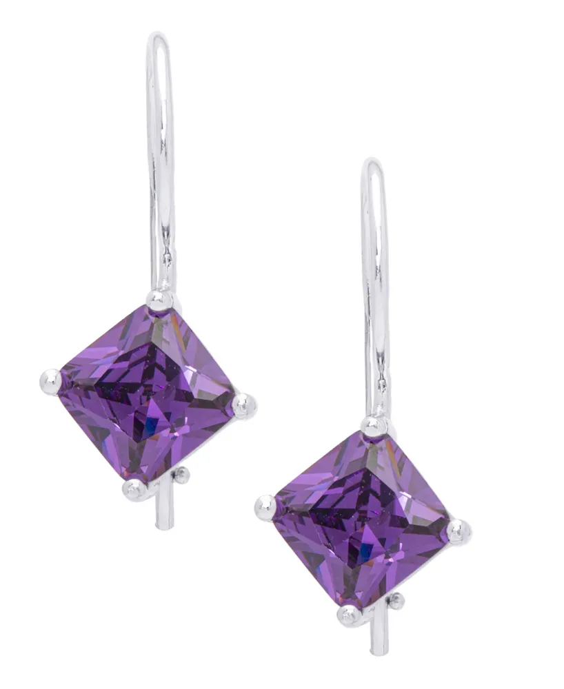 Simulated Gemstone Square Lever Back Silver Plate Earrings