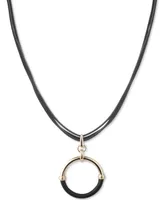 Lauren Ralph Lauren Gold-Tone & Leather Ring Triple-Cord Pendant Necklace, 16" + 3" extender