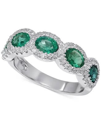 Emerald (1-1/2 ct. t.w.) & Diamond (1/5 ct. t.w.) Halo Ring in 14k White Gold