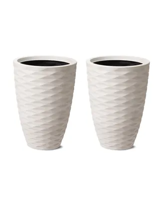 Glitzhome Environmental Oversized Faux Porcelain Tall Round Diamond Pattern Planter, Set of 3