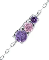 Giani Bernini Purple Cubic Zirconia Graduating Three Stone Chain Ankle Bracelet in Sterling Silver, Created for Macy's