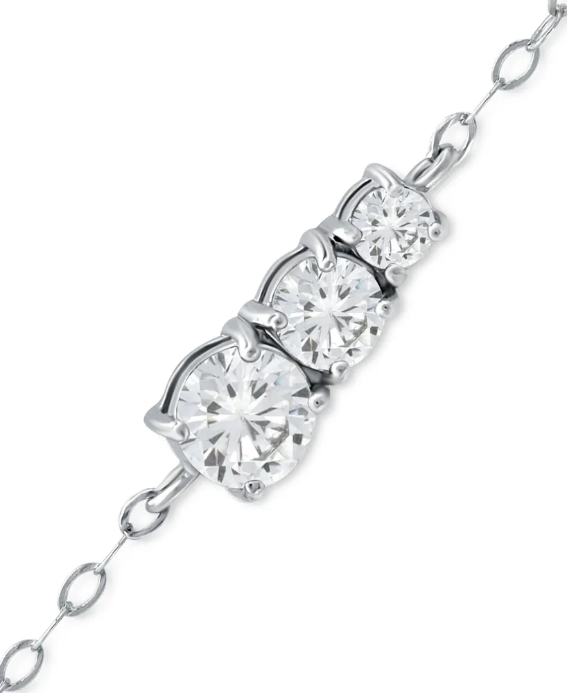 Giani Bernini Cubic Zirconia Graduated Three Stone Chain Link Ankle Bracelet in Sterling Silver, Created for Macy's