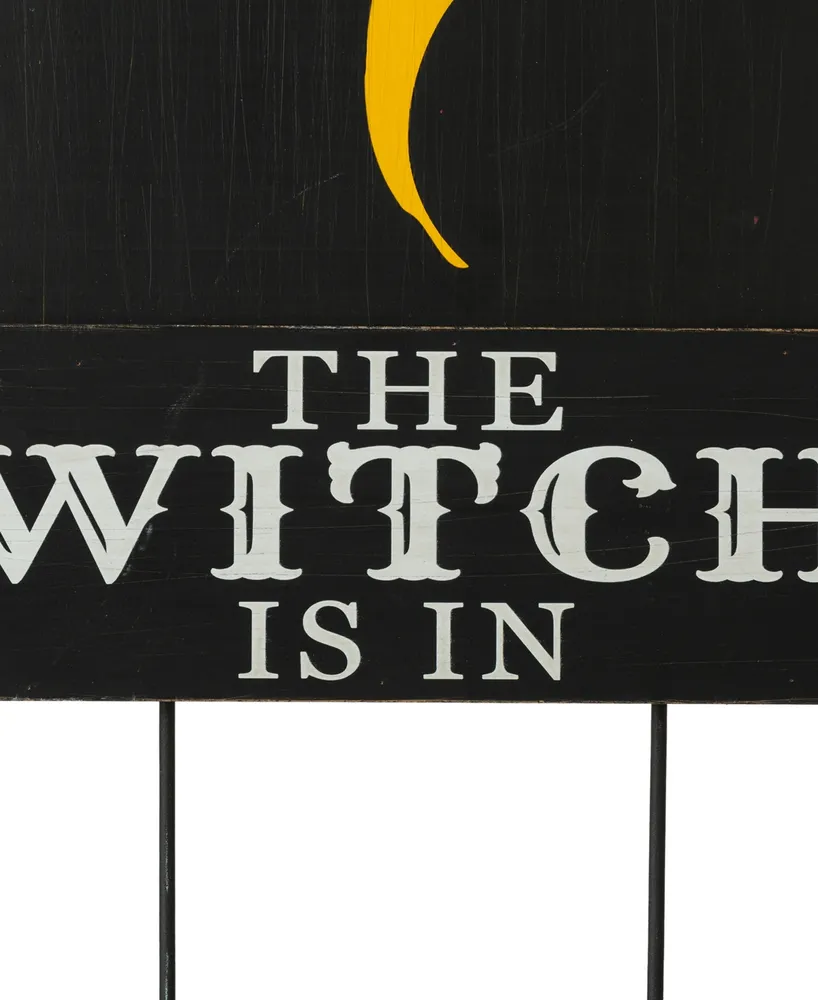 Glitzhome 30" H Halloween Wooden Metal The Witch Is In Stake or Wall Decor