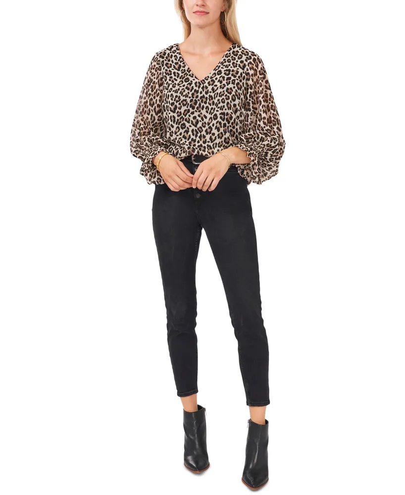 Vince Camuto Women's Leopard Print Smocked Cuff Top