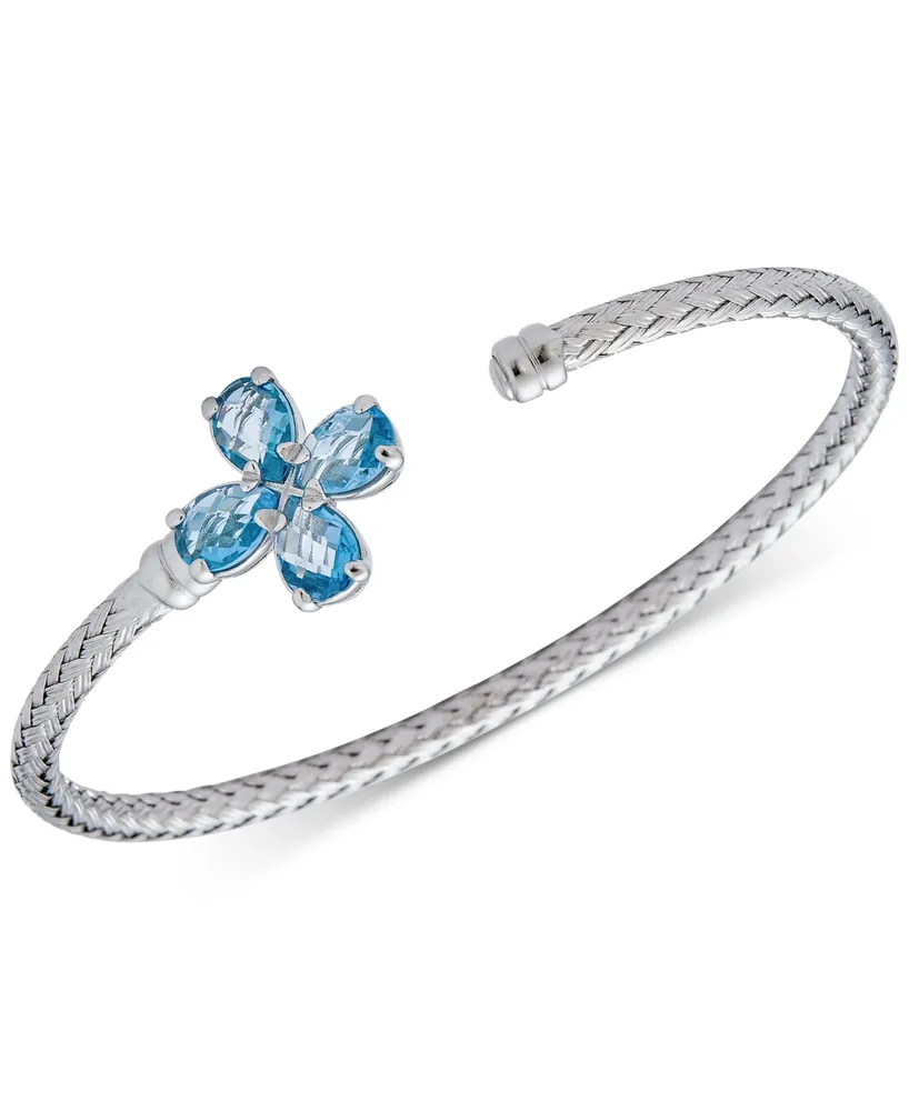 Swiss Blue Topaz Clover Flower Woven Cuff Bracelet (3-1/5 ct. t.w.) in Sterling Silver