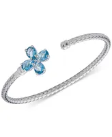 Swiss Blue Topaz Clover Flower Woven Cuff Bracelet (3-1/5 ct. t.w.) in Sterling Silver